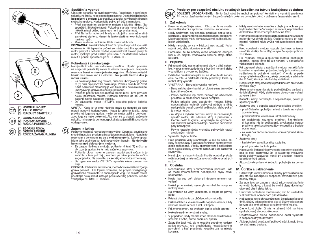 Partner Tech PP51-450SM manual Spuštění a vypnutí, Zaškolenie, Pokretanje i zaustavljanje, Zagon in izklop, II. Príprava 