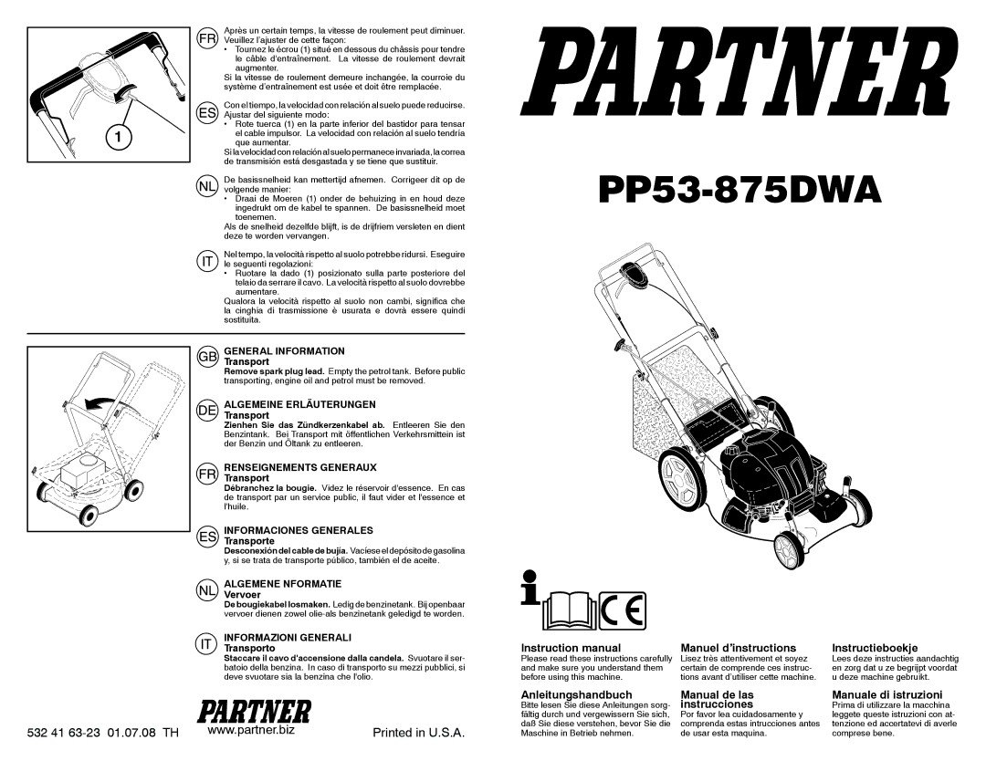 Partner Tech PP53-875DWA instruction manual General Information, Algemeine Erläuterungen, Renseignements Generaux 