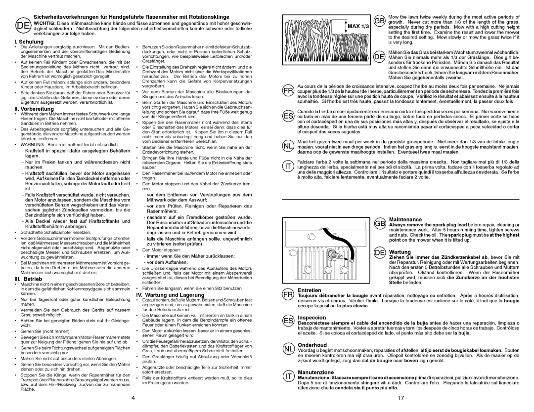 Partner Tech PP53-875DWA MAX 1/3, Schulung, II. Vorbereitung, III. Betrieb, Maintenance, IV. Wartung und Lagerung 