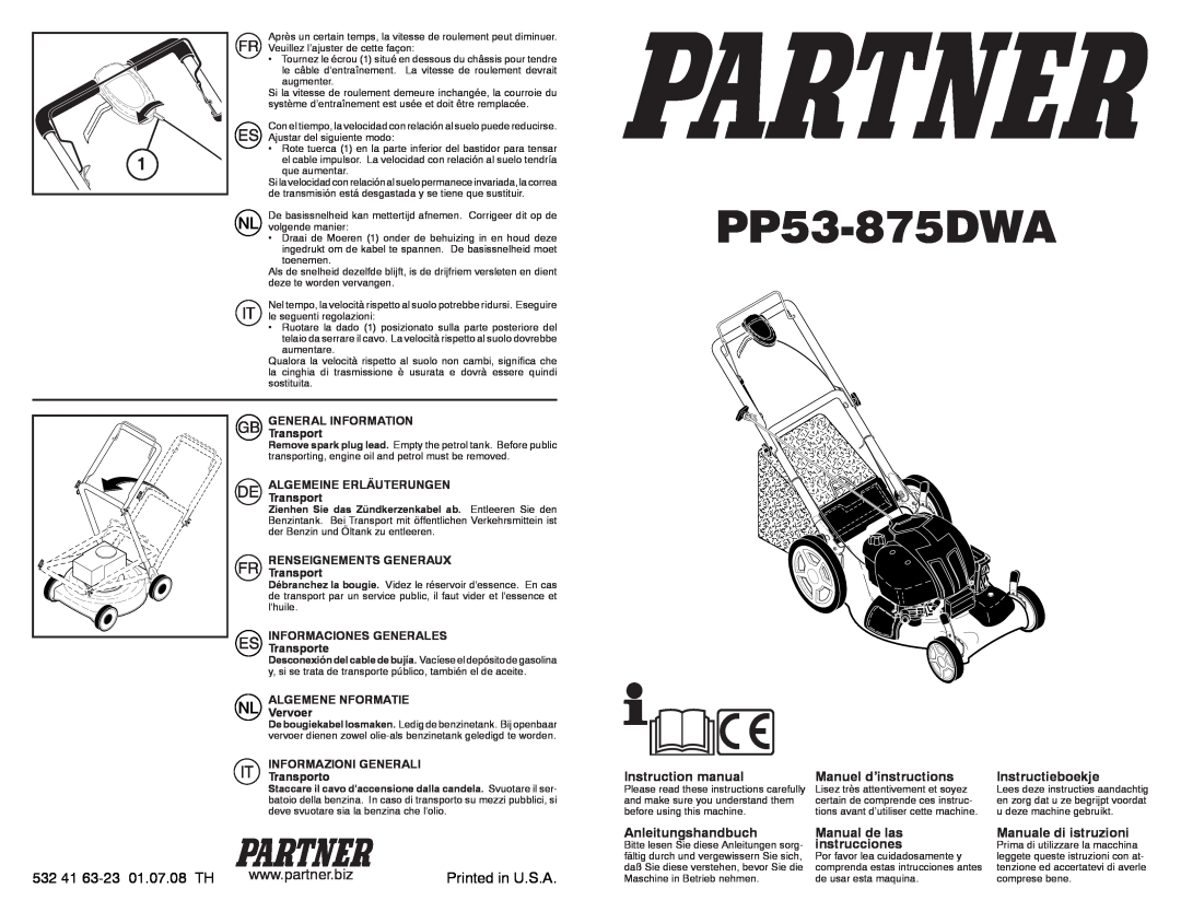 Partner Tech PP53-875DWA instruction manual 532 41 63-23 01.07.08 TH, Manuel d’instructions, Anleitungshandbuch 