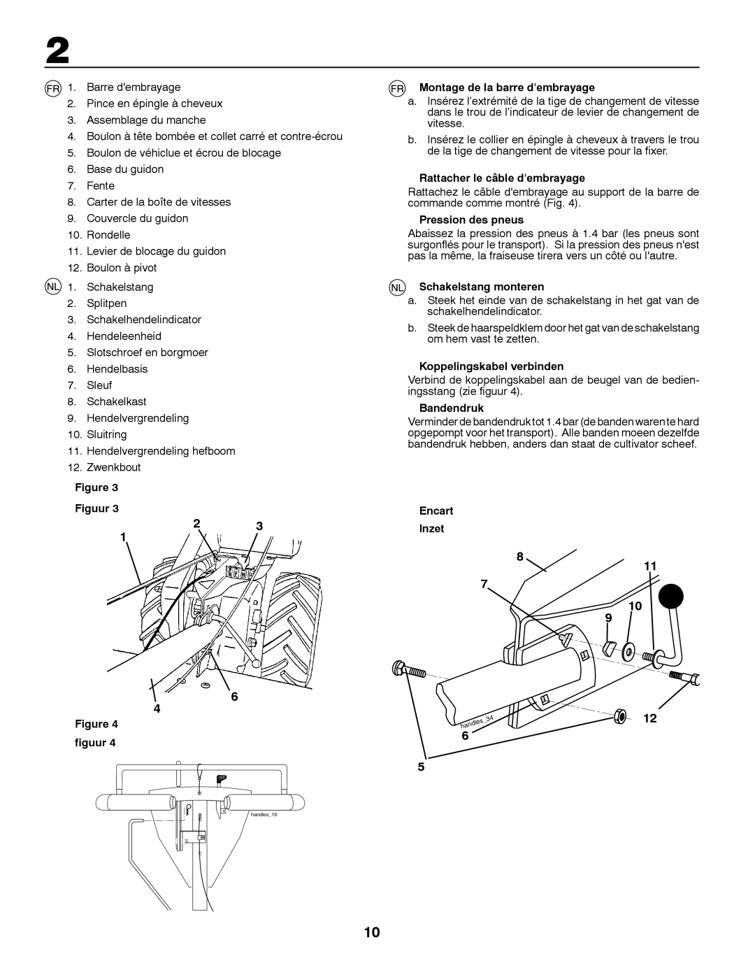 Partner Tech PRT5043 Montage de la barre dembrayage, Rattacher le câble dembrayage, Pression des pneus, Bandendruk 