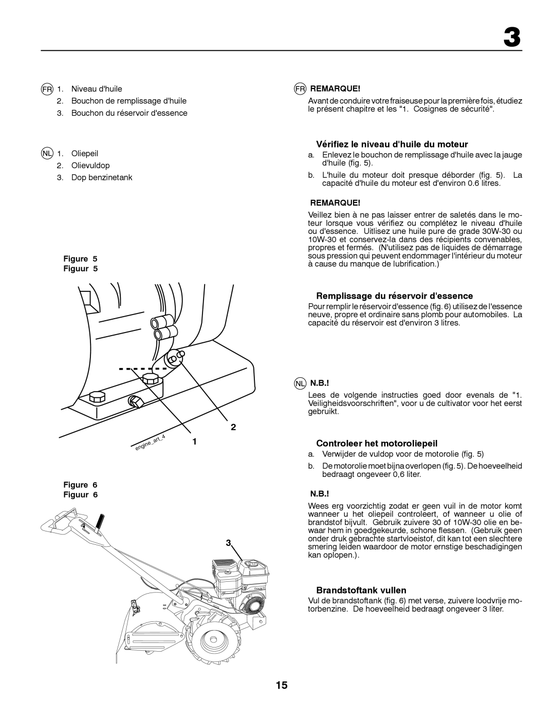 Partner Tech PRT5043 Vérifiez le niveau dhuile du moteur, Remplissage du réservoir dessence, Controleer het motoroliepeil 