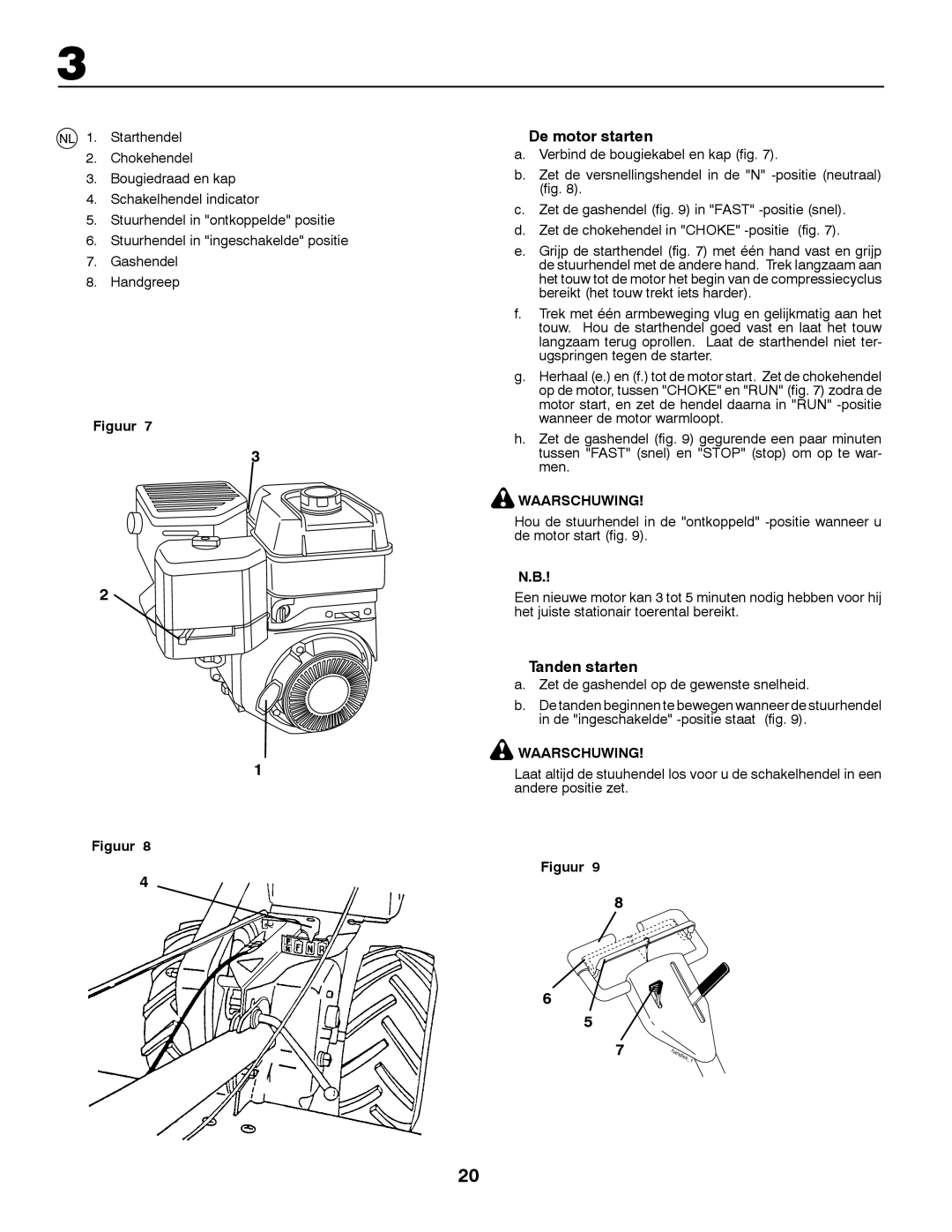 Partner Tech PRT5043 instruction manual De motor starten, Tanden starten, Zet de gashendel op de gewenste snelheid 