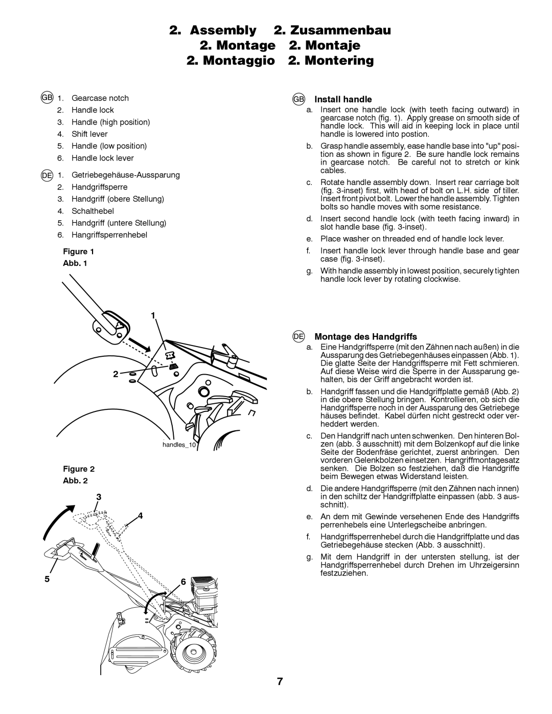 Partner Tech PRT5043 instruction manual Install handle, Montage des Handgriffs, Abb 