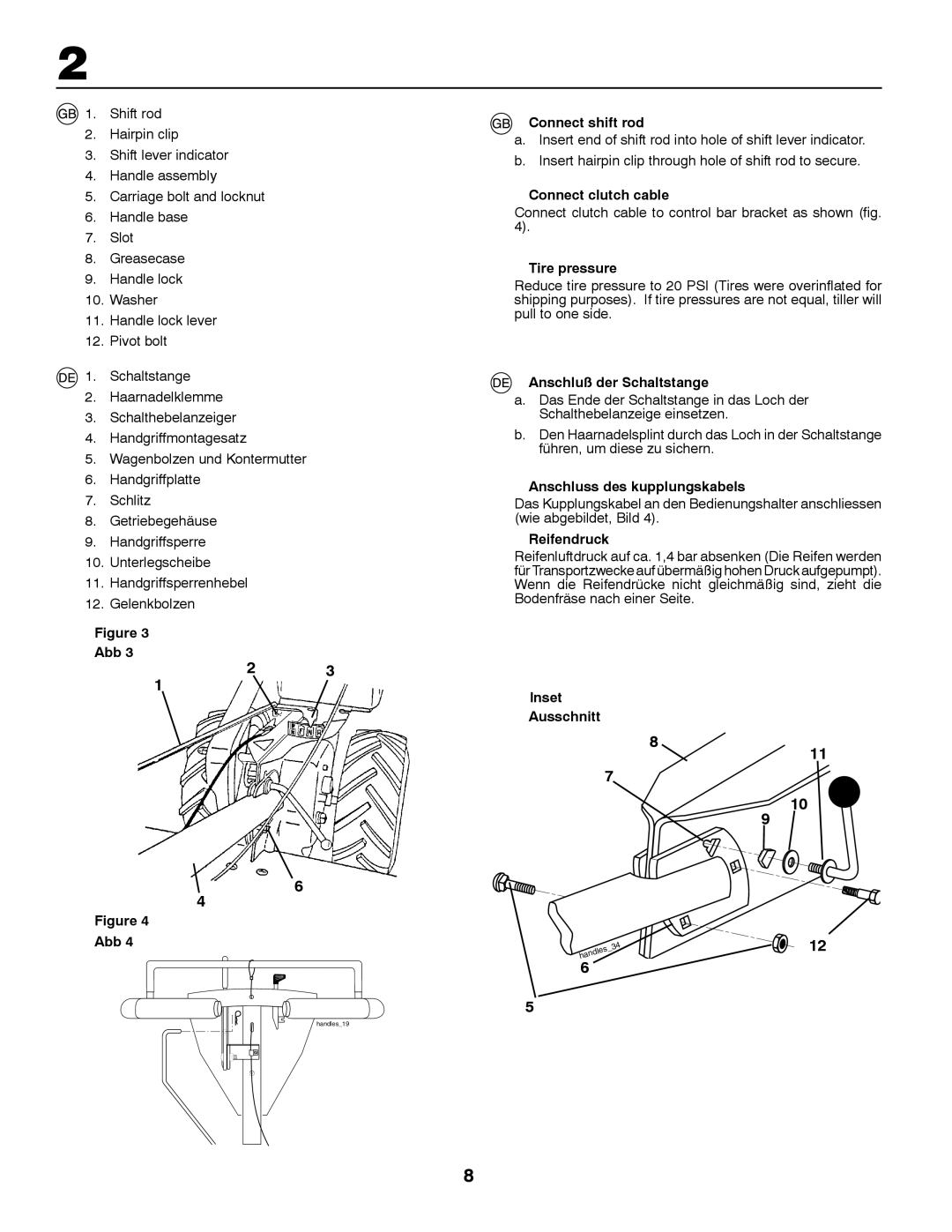 Partner Tech PRT5043 Connect shift rod, Connect clutch cable, Tire pressure, Anschluß der Schaltstange, Reifendruck 