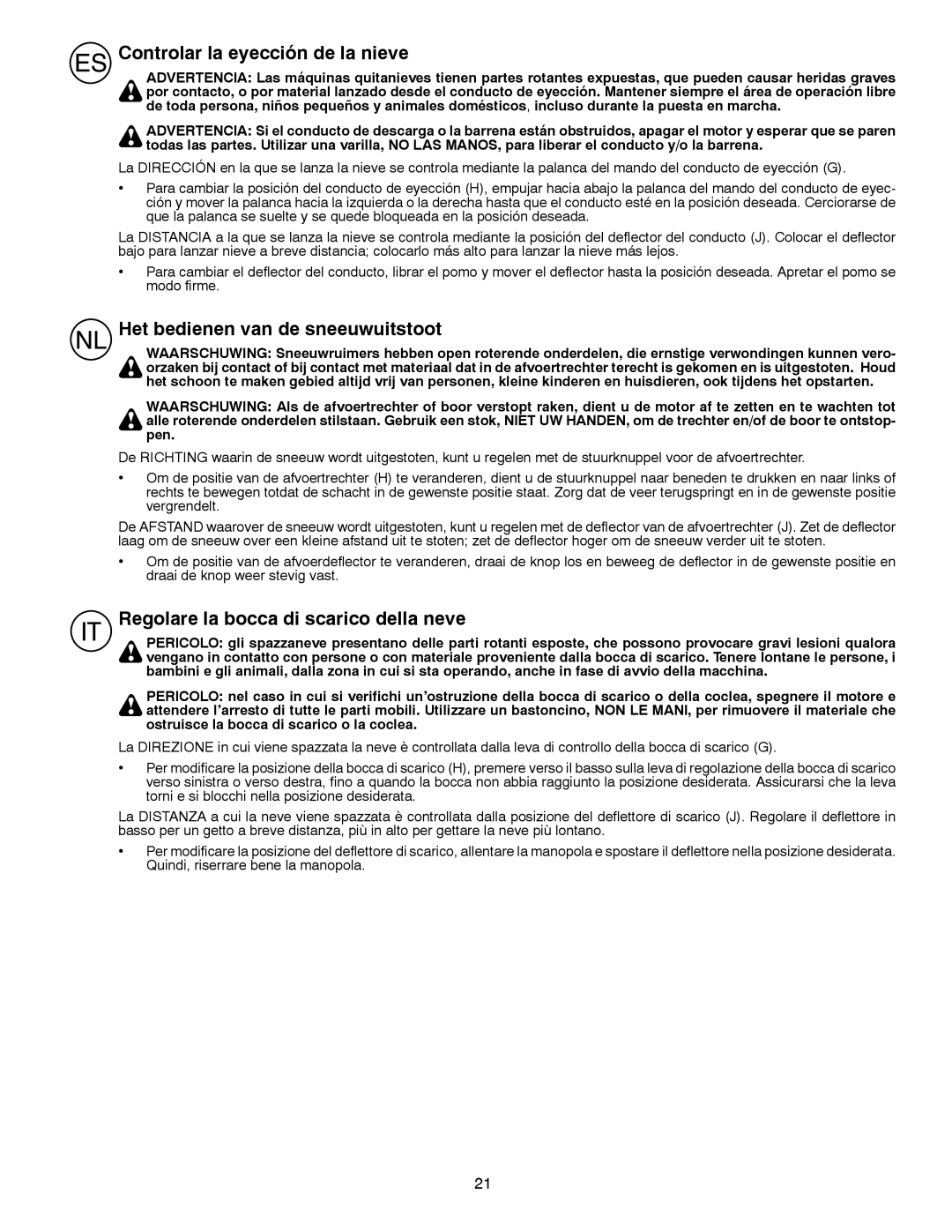 Partner Tech PSB240 instruction manual Controlar la eyección de la nieve, Het bedienen van de sneeuwuitstoot 