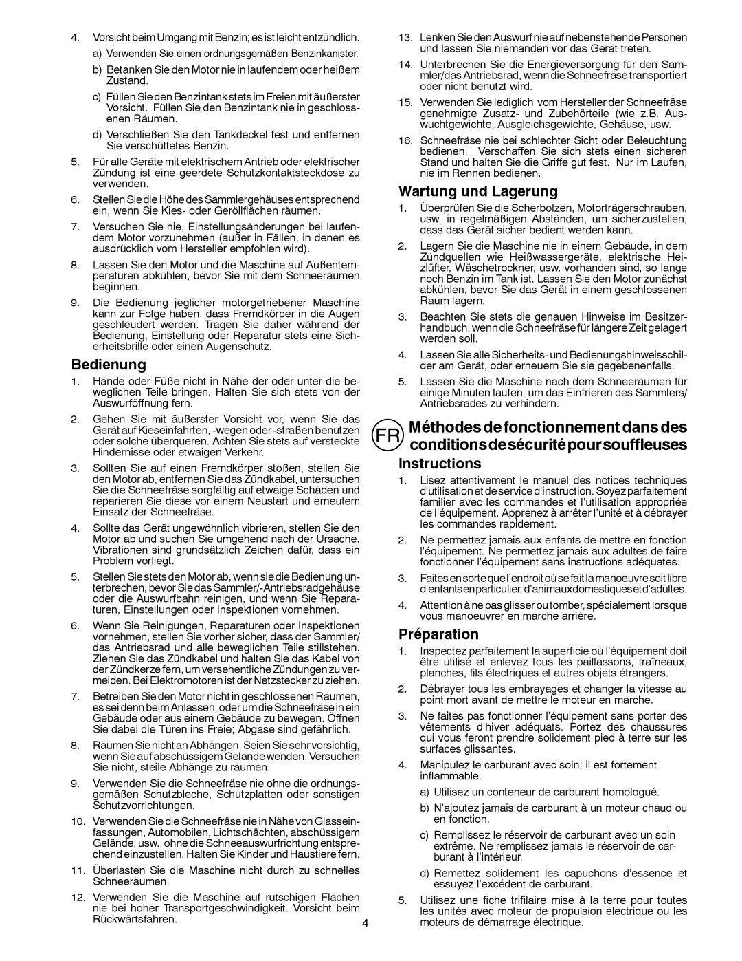 Partner Tech PSB240 instruction manual Bedienung, Wartung und Lagerung, Instructions, Préparation 