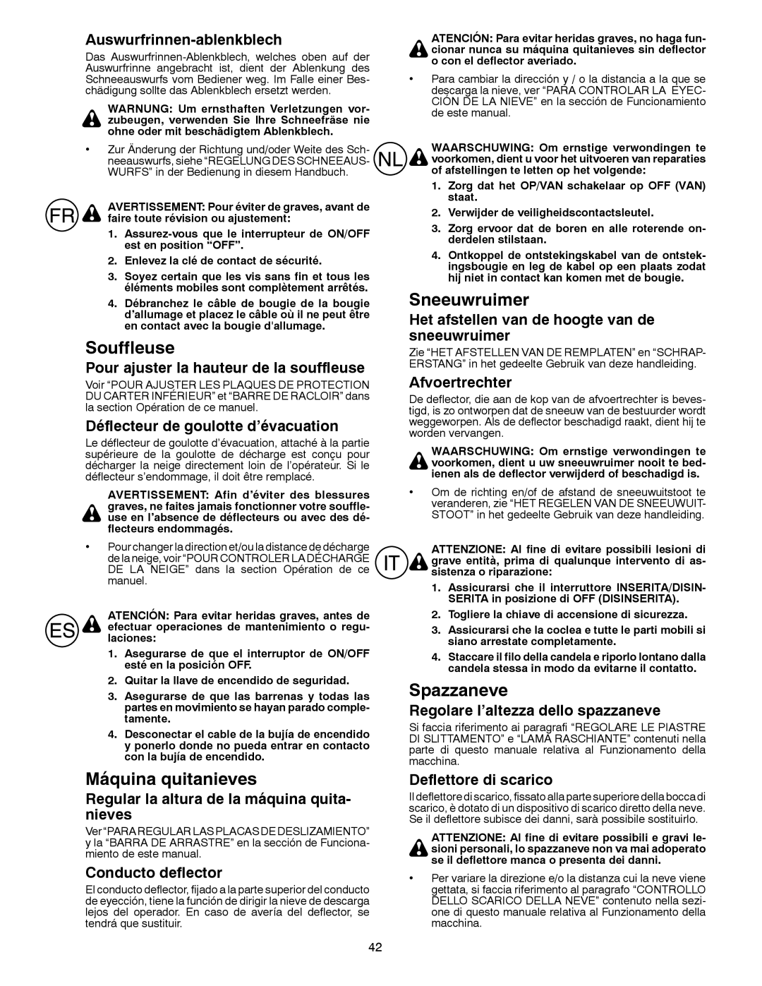 Partner Tech PSB240 instruction manual Souffleuse, Máquina quitanieves, Sneeuwruimer, Spazzaneve 