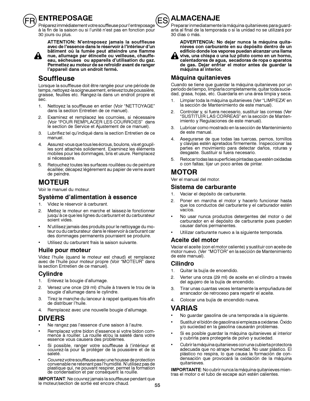 Partner Tech PSB240 instruction manual Entreposage, Divers, Almacenaje, Varias 