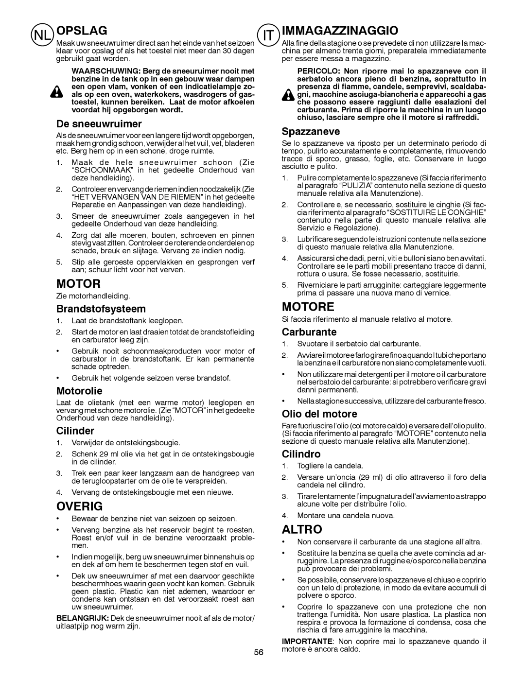 Partner Tech PSB240 instruction manual Opslag, Overig, Immagazzinaggio, Altro 