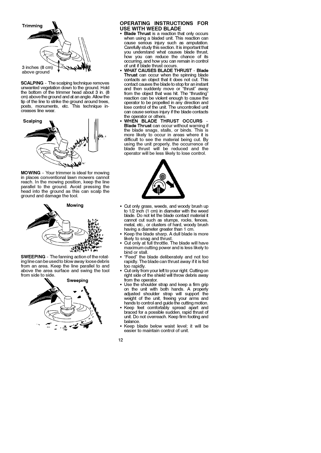 Partner Tech T330+ instruction manual Operating Instructions for USE with Weed Blade, Trimming, Scalping, Mowing, Sweeping 