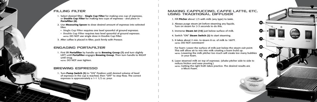 Pasquini Espresso Company HMLVS-SET, GH-LUX, GK2-C manual Filling Filter, Engaging Portafilter, Brewing Espresso 