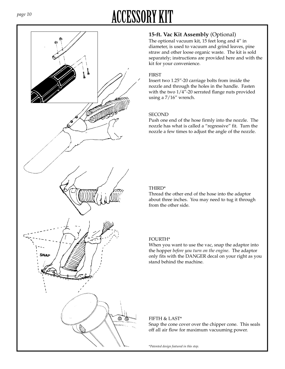 Patriot Products 10F-CSV manual Accessory KIT, 15-ft. Vac Kit Assembly Optional 