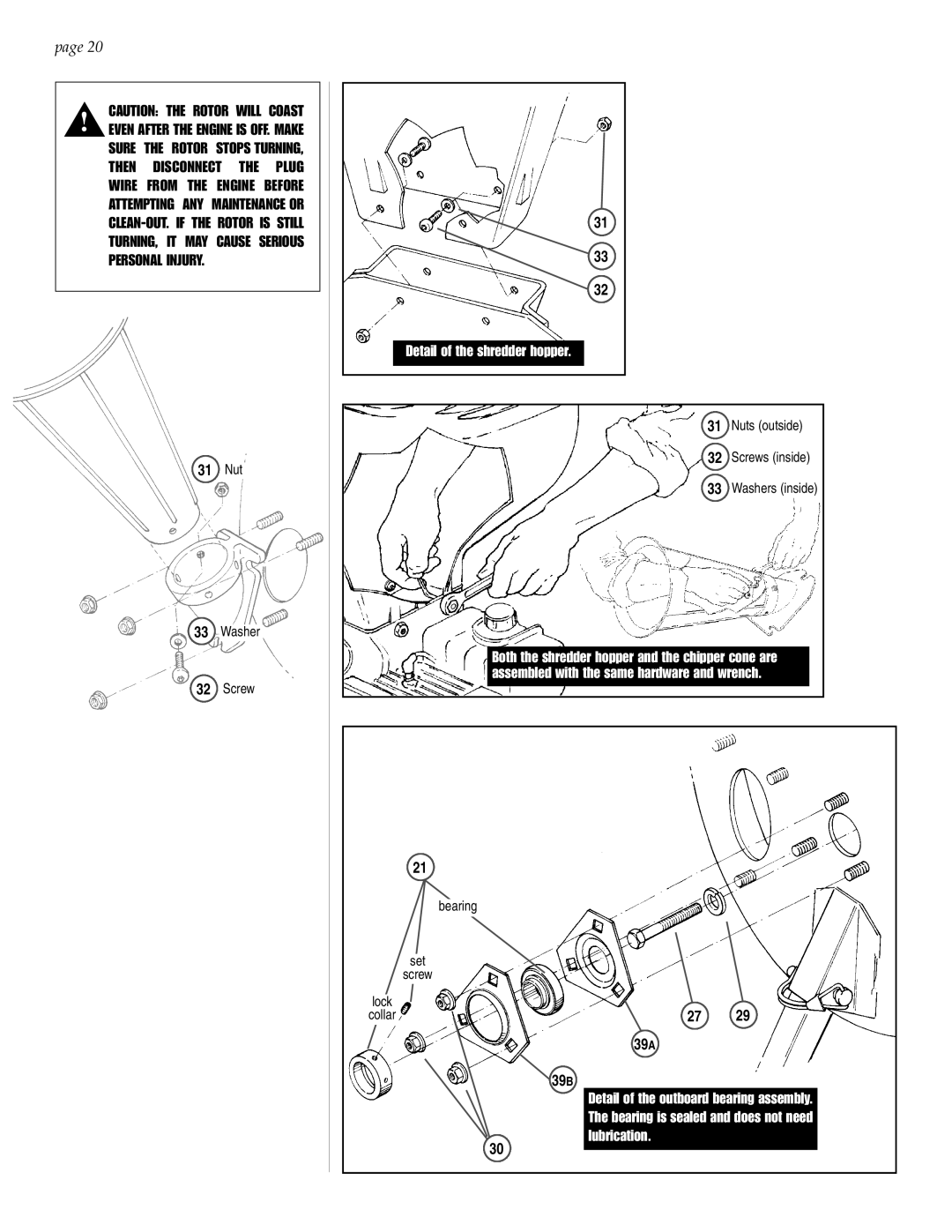 Patriot Products 10F-CSV manual 31 Nut, Detail of the shredder hopper, 39A 39B, Personal Injury 