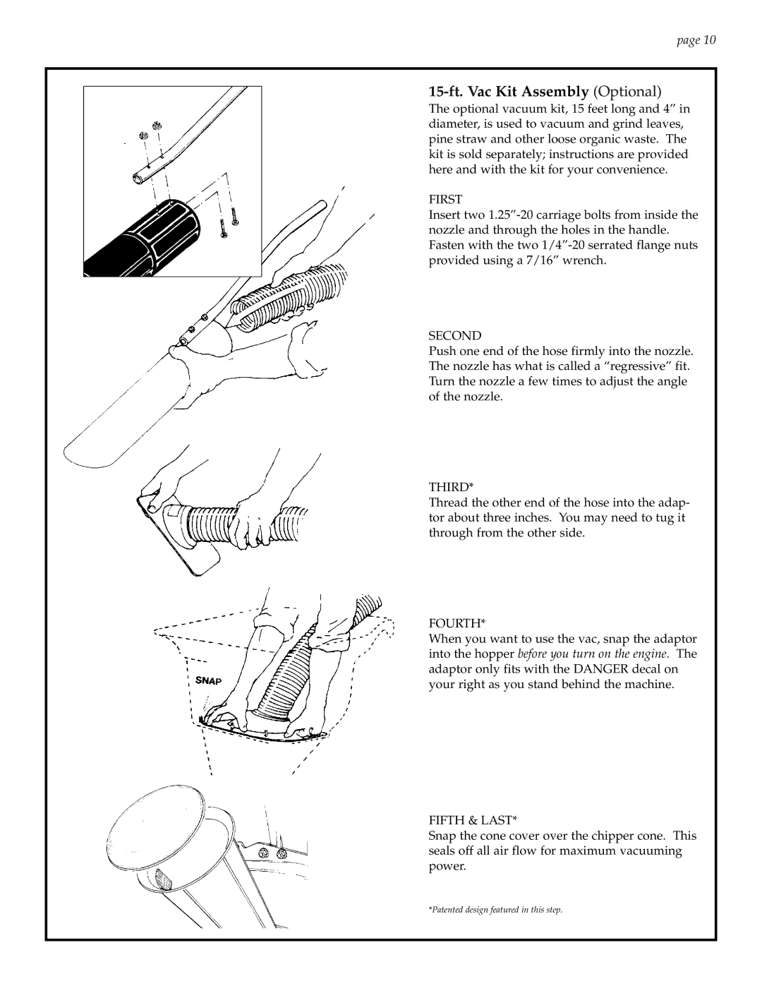 Patriot Products 5F, 6F, 8F, 10F manual 15-ft. Vac Kit Assembly Optional, First 