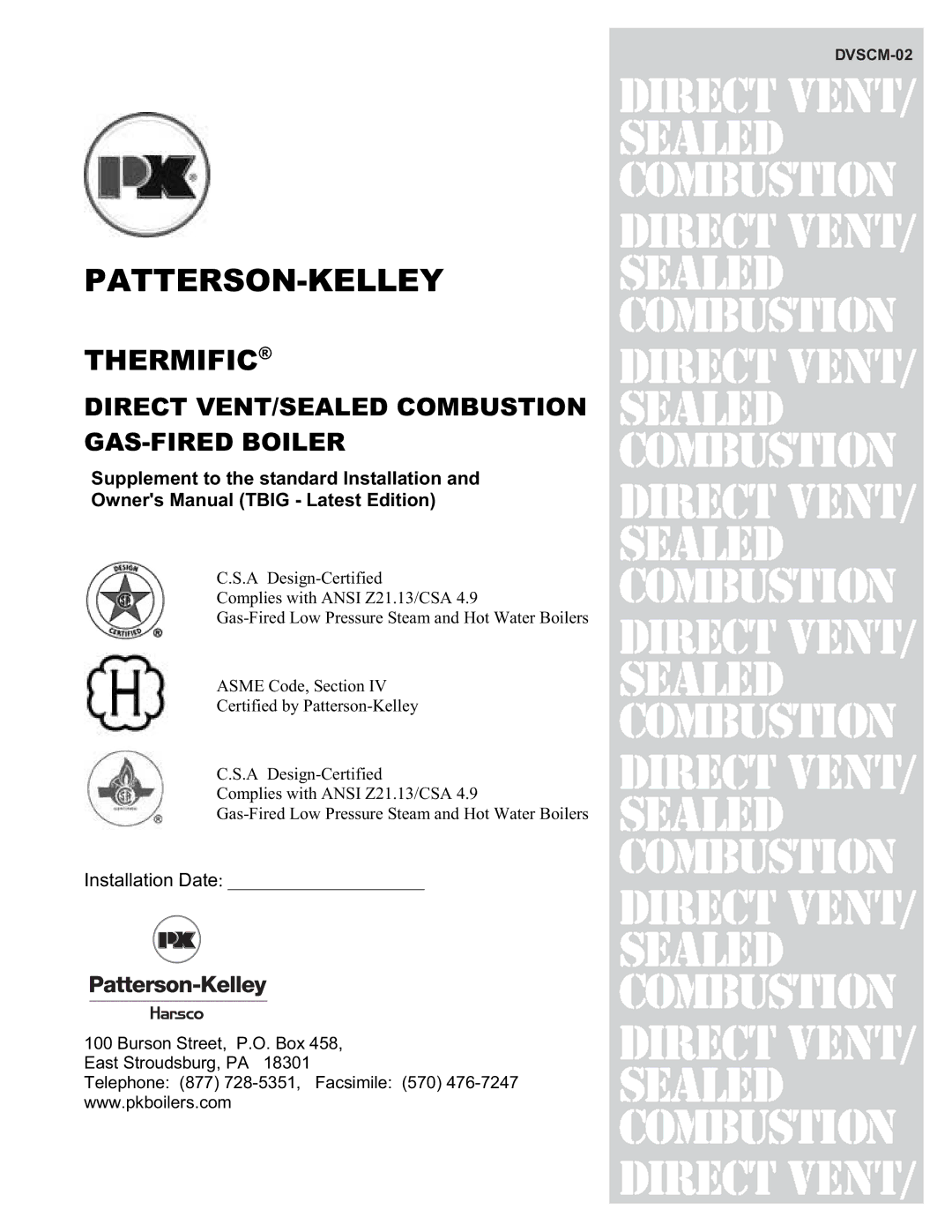 Patterson-Kelley DVSCM-02 owner manual Direct Vent 