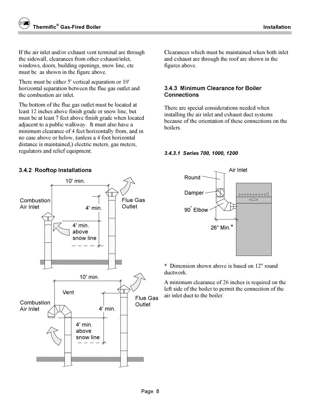 Patterson-Kelley DVSCM-02 owner manual Minimum Clearance for Boiler Connections 