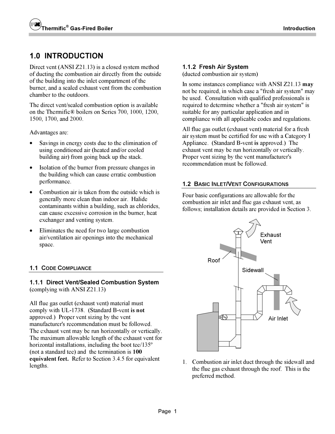 Patterson-Kelley DVSCM-02 owner manual Introduction, Direct Vent/Sealed Combustion System, Fresh Air System 