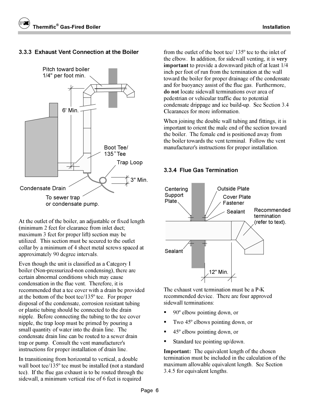 Patterson-Kelley DVSCM-02 owner manual Exhaust Vent Connection at the Boiler, Flue Gas Termination 