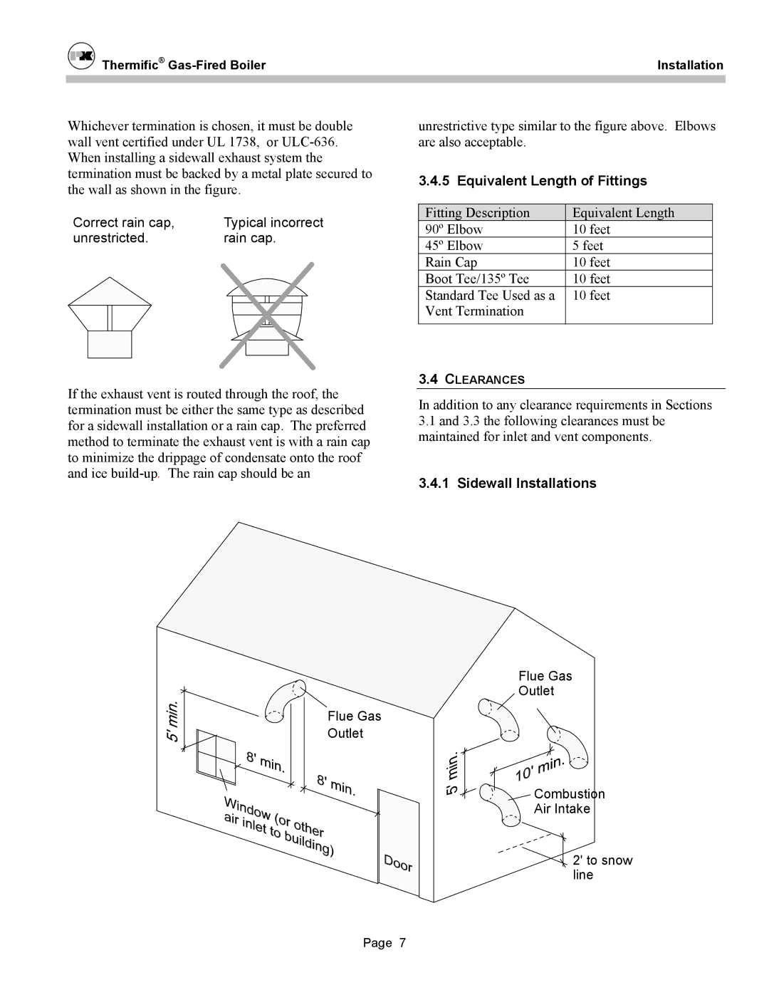 Patterson-Kelley DVSCM-02 owner manual Equivalent Length of Fittings, Sidewall Installations 