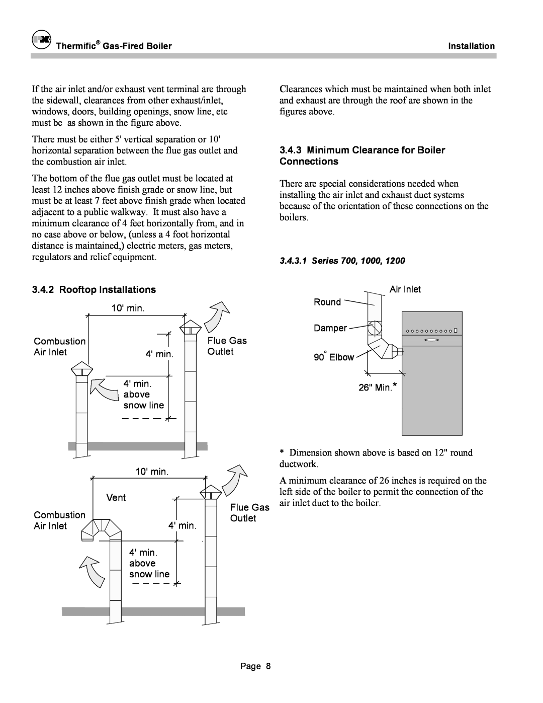 Patterson-Kelley DVSCM-02 owner manual 3.4.3Minimum Clearance for Boiler Connections 