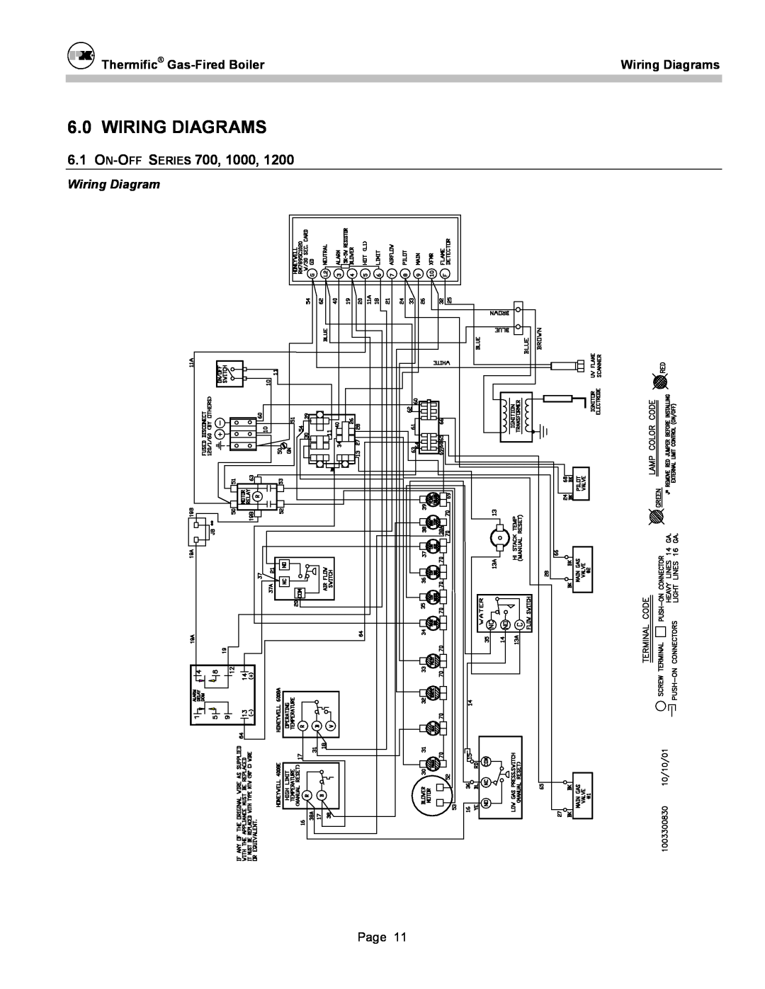Patterson-Kelley DVSCM-02 owner manual 6.0WIRING DIAGRAMS, 6.1ON-OFF SERIES, Thermific Gas-FiredBoiler, Wiring Diagrams 
