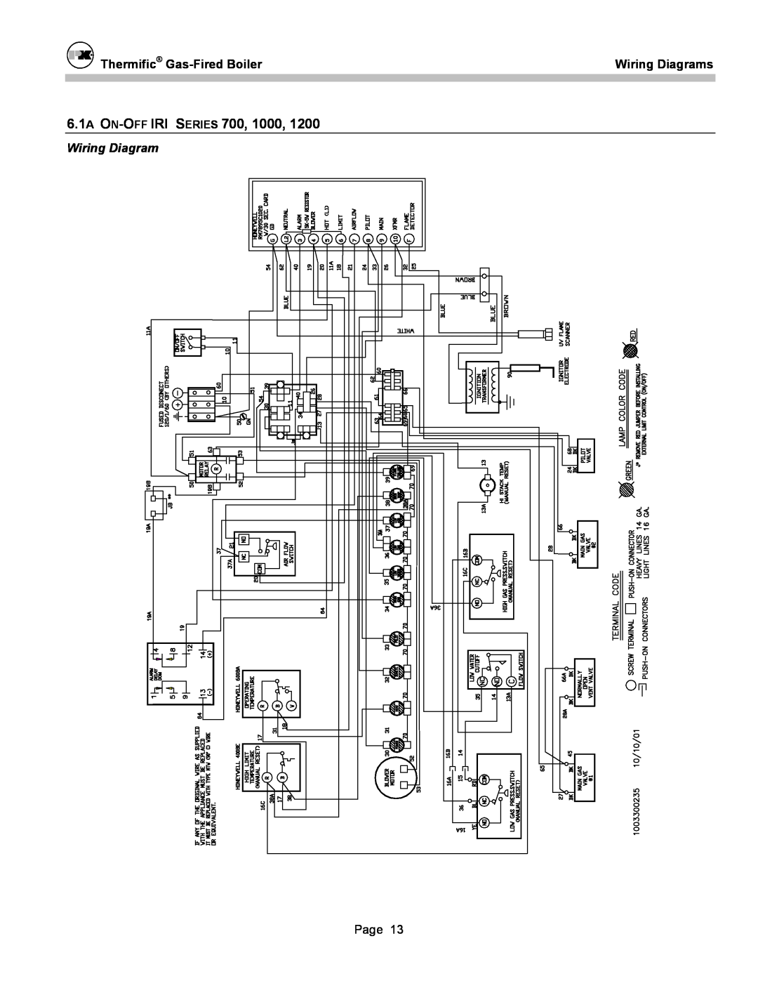 Patterson-Kelley DVSCM-02 owner manual 6.1A ON-OFF IRI SERIES, Thermific Gas-FiredBoiler, Wiring Diagrams 