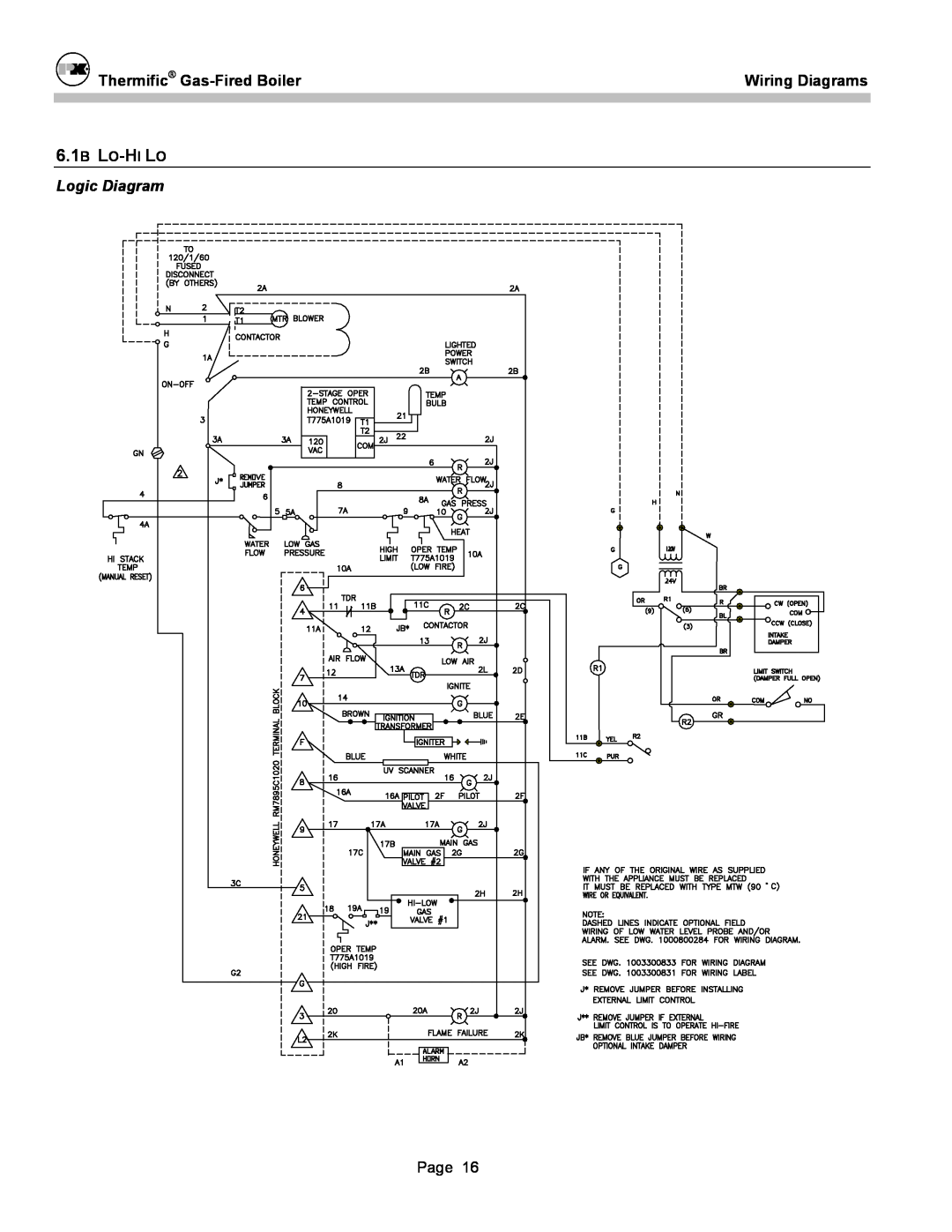 Patterson-Kelley DVSCM-02 owner manual 6.1B LO-HI LO, Thermific Gas-FiredBoiler, Wiring Diagrams, Logic Diagram 