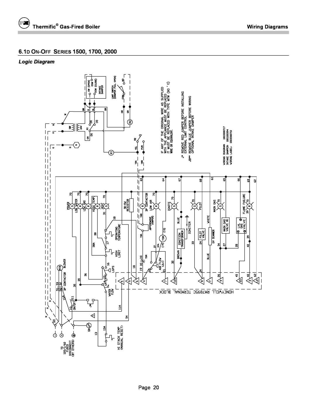 Patterson-Kelley DVSCM-02 owner manual 6.1D ON-OFF SERIES, Thermific Gas-FiredBoiler, Wiring Diagrams, Logic Diagram 