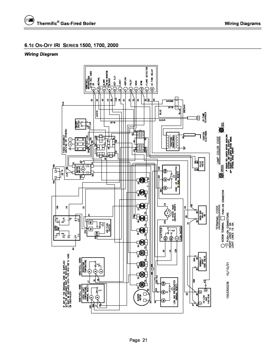 Patterson-Kelley DVSCM-02 owner manual 6.1E ON-OFF IRI SERIES, Thermific Gas-FiredBoiler, Wiring Diagrams 