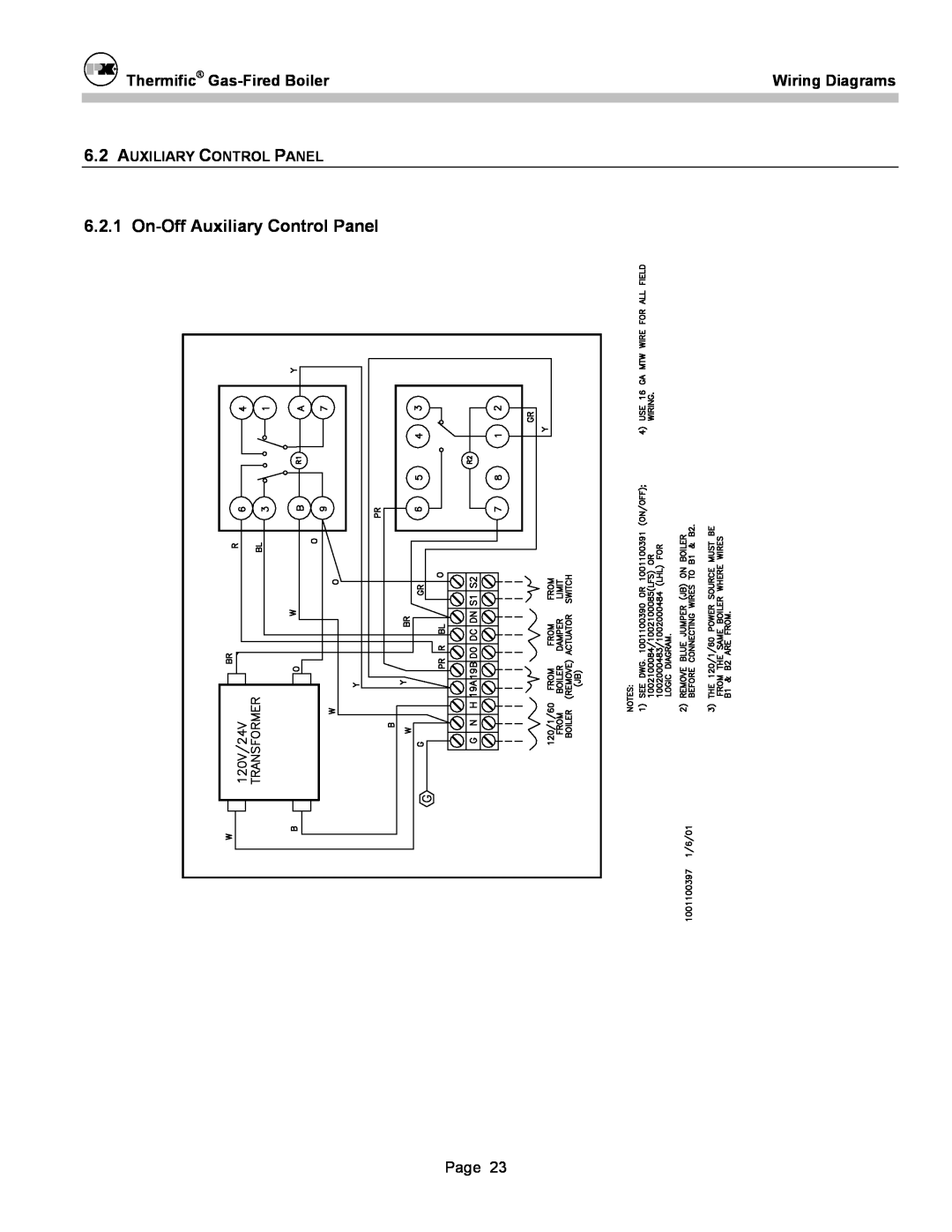 Patterson-Kelley DVSCM-02 owner manual On-OffAuxiliary Control Panel, Thermific Gas-FiredBoiler, Wiring Diagrams 