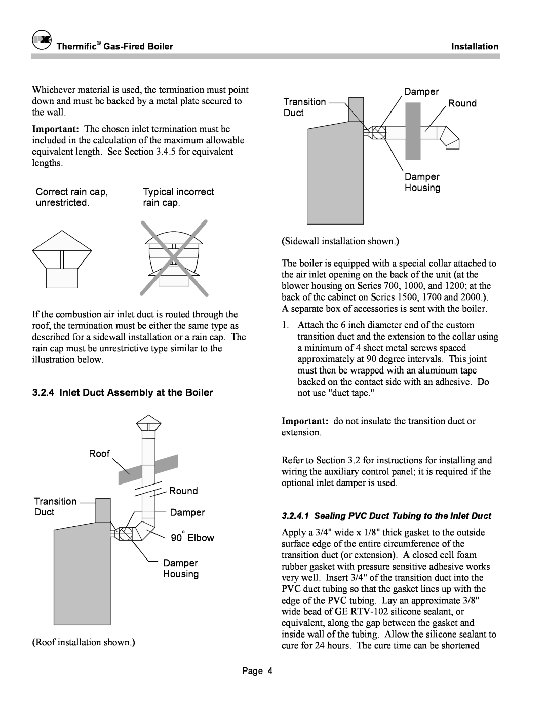 Patterson-Kelley DVSCM-02 owner manual Inlet Duct Assembly at the Boiler 
