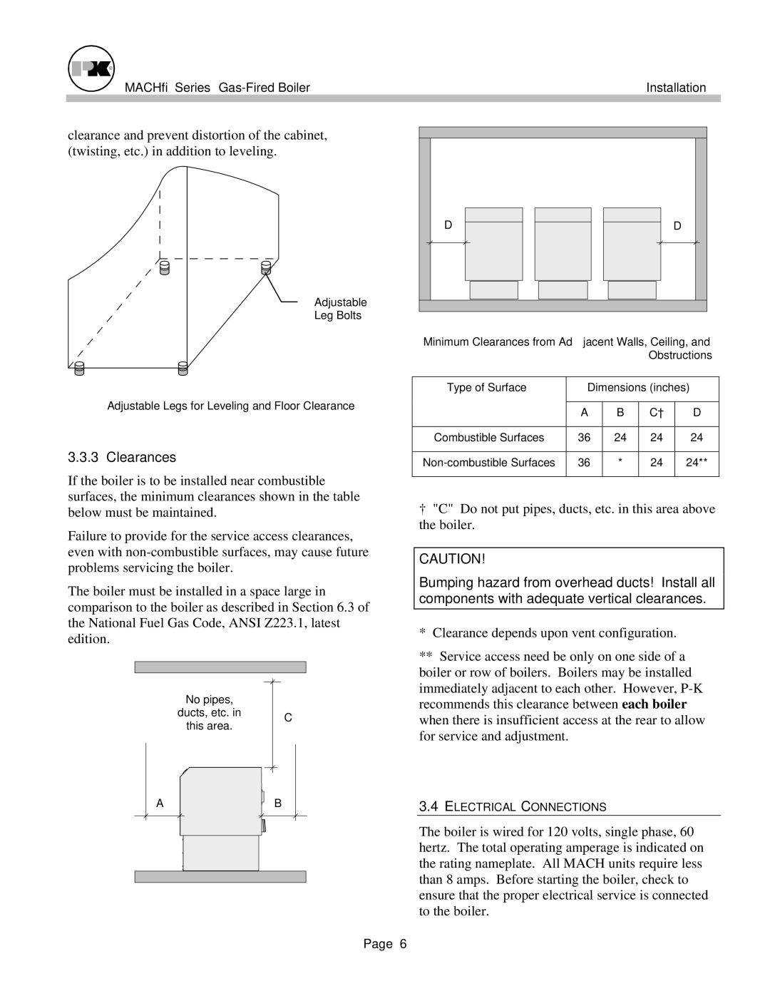 Patterson-Kelley MACH-05 manual Clearances, Adjustable Legs for Leveling and Floor Clearance 