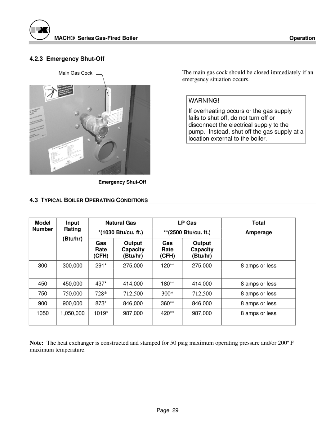 Patterson-Kelley MACH-05 manual Emergency Shut-Off, Rate 