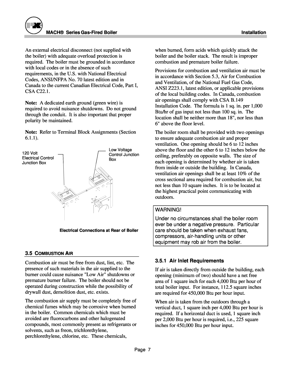 Patterson-Kelley MACH-05 manual Air Inlet Requirements 