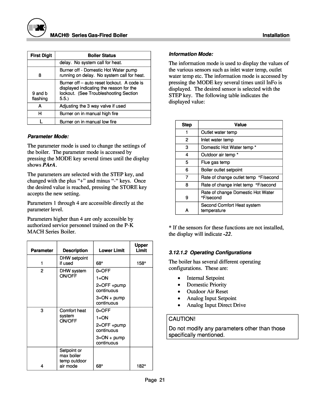 Patterson-Kelley MACH-05 manual Internal Setpoint Domestic Priority 