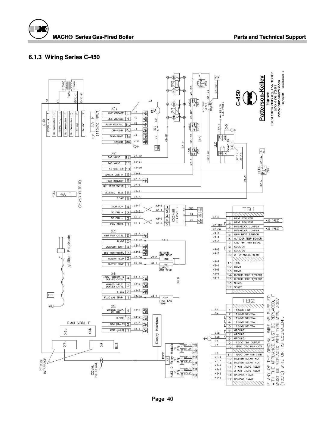Patterson-Kelley MACH-05 manual Wiring Series C-450, MACH Series Gas-FiredBoiler, Parts and Technical Support 
