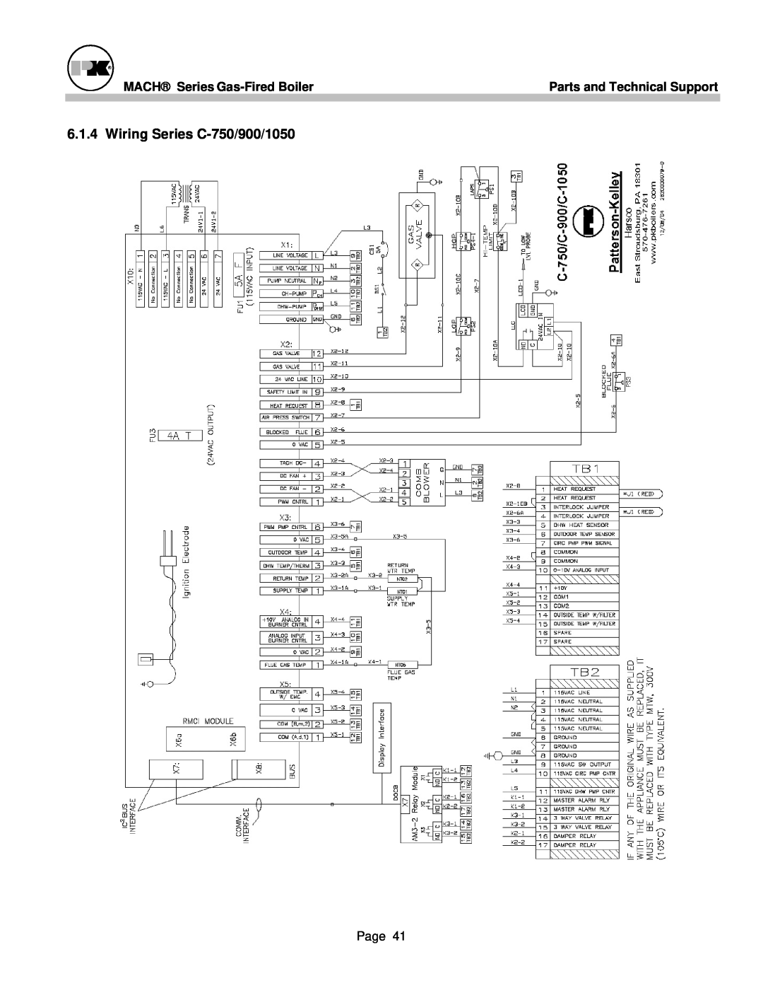Patterson-Kelley MACH-05 manual Wiring Series C-750/900/1050, MACH Series Gas-FiredBoiler, Parts and Technical Support 