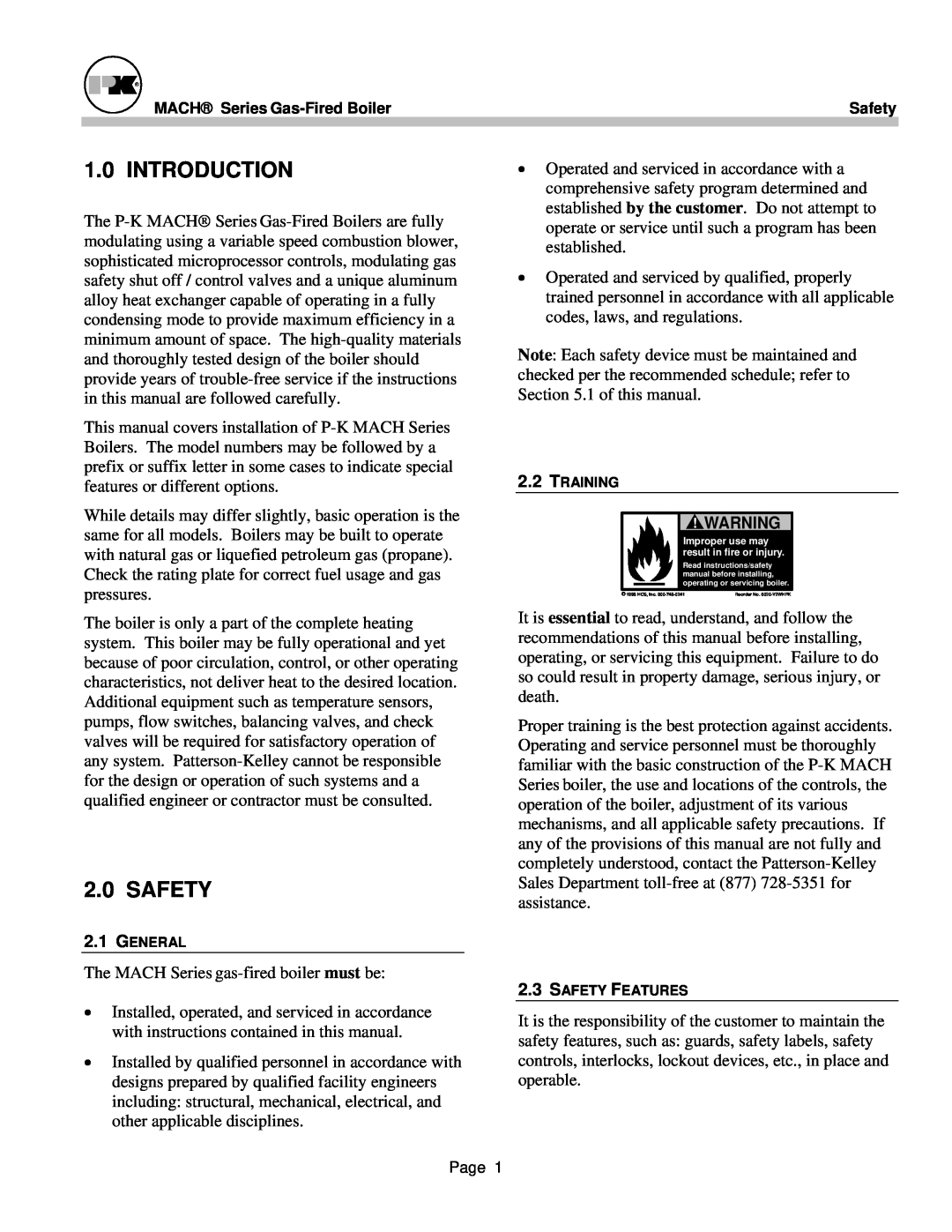 Patterson-Kelley MACH-05 manual Introduction, 2.0SAFETY 