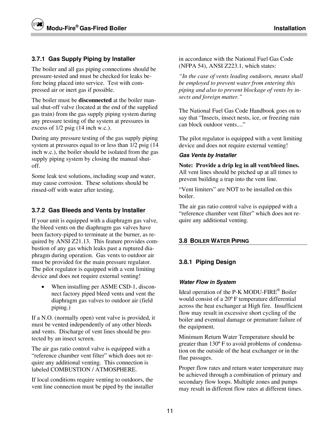 Patterson-Kelley MOD-04 Modu-FireGas-Fired Boiler Gas Supply Piping by Installer, Gas Bleeds and Vents by Installer 