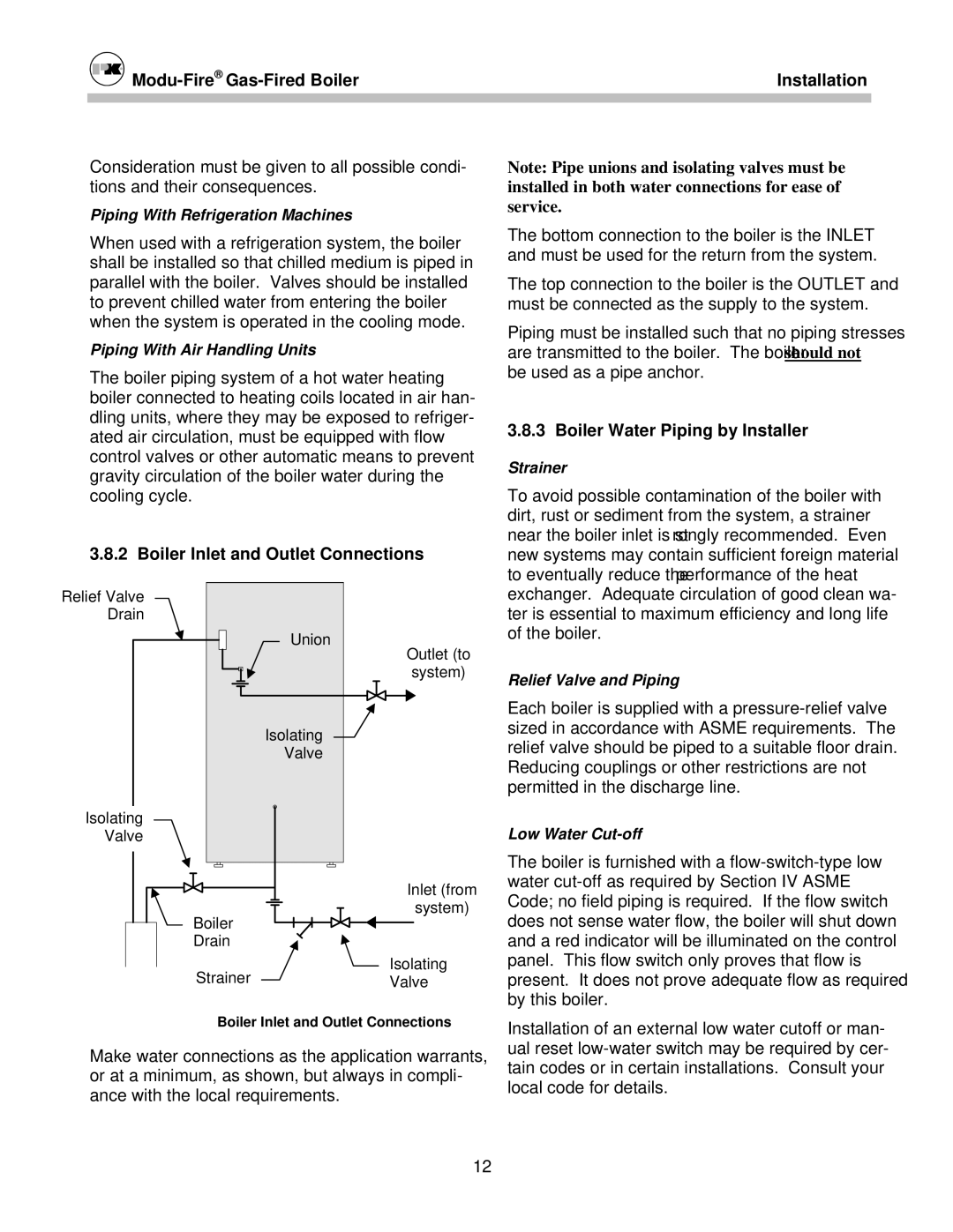 Patterson-Kelley MOD-04 owner manual Boiler Inlet and Outlet Connections, Boiler Water Piping by Installer 