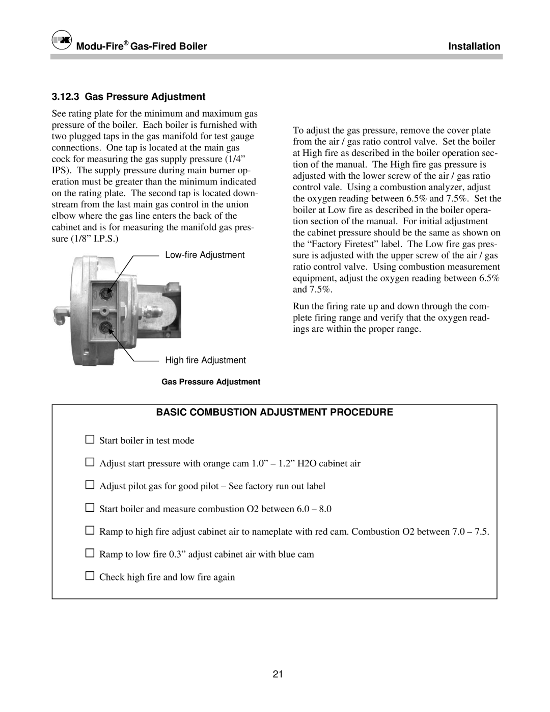 Patterson-Kelley MOD-04 owner manual Basic Combustion Adjustment Procedure 