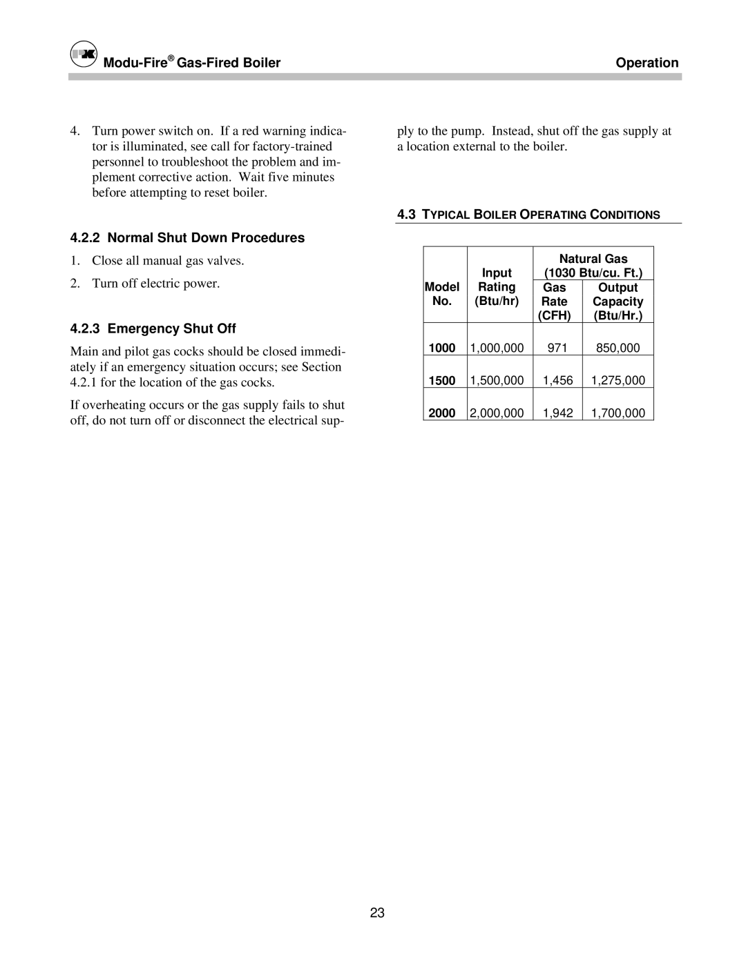 Patterson-Kelley MOD-04 owner manual Normal Shut Down Procedures, Emergency Shut Off 