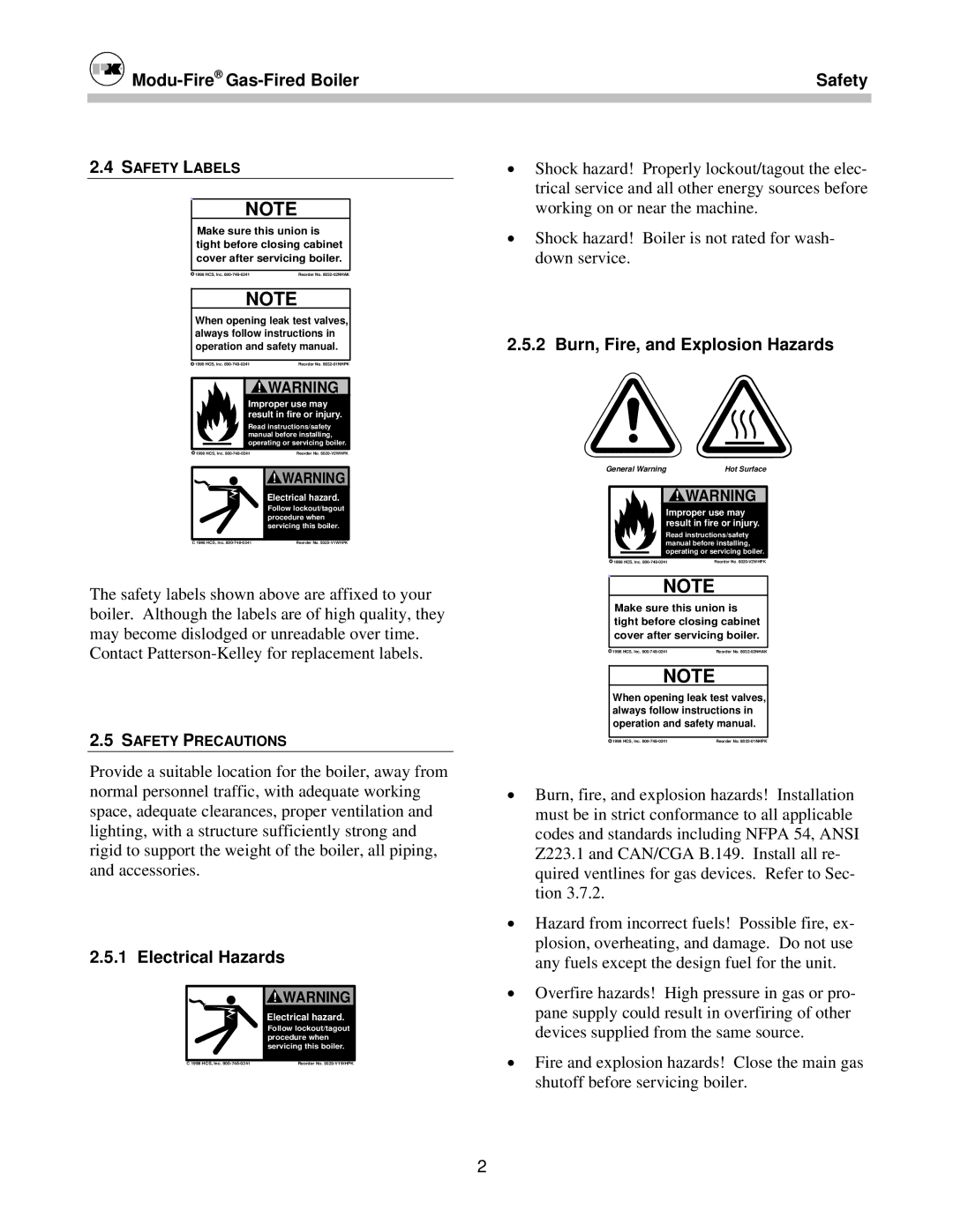 Patterson-Kelley MOD-04 owner manual Electrical Hazards, Safety, Burn, Fire, and Explosion Hazards 