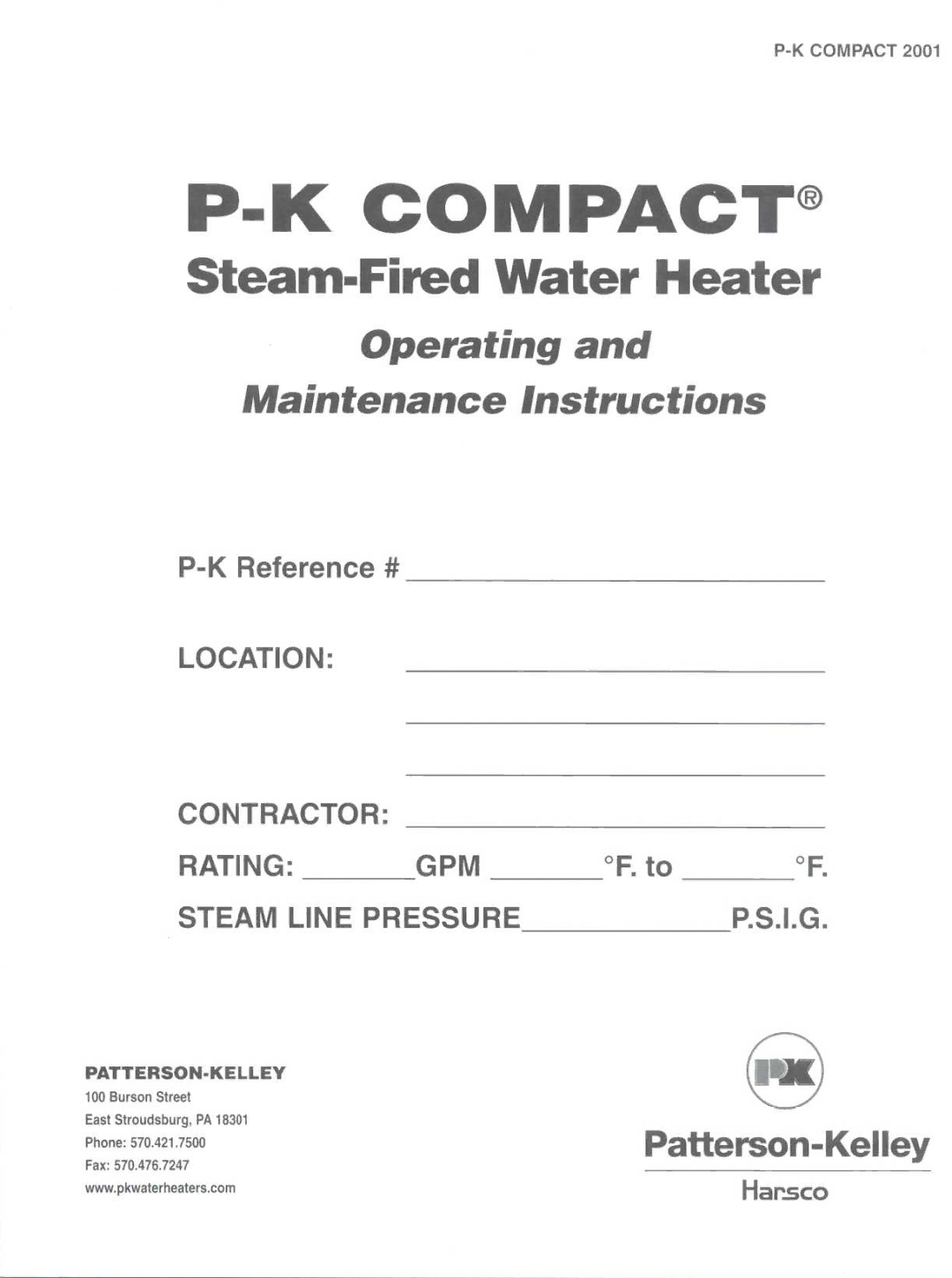 Patterson-Kelley P-K Compact manual 