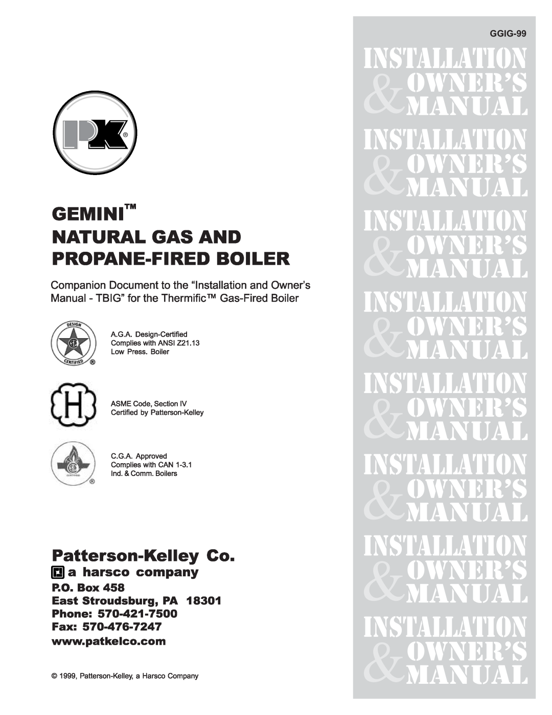 Patterson-Kelley TBIG-03 owner manual Installation, Manualowner’S, GGIG-99 