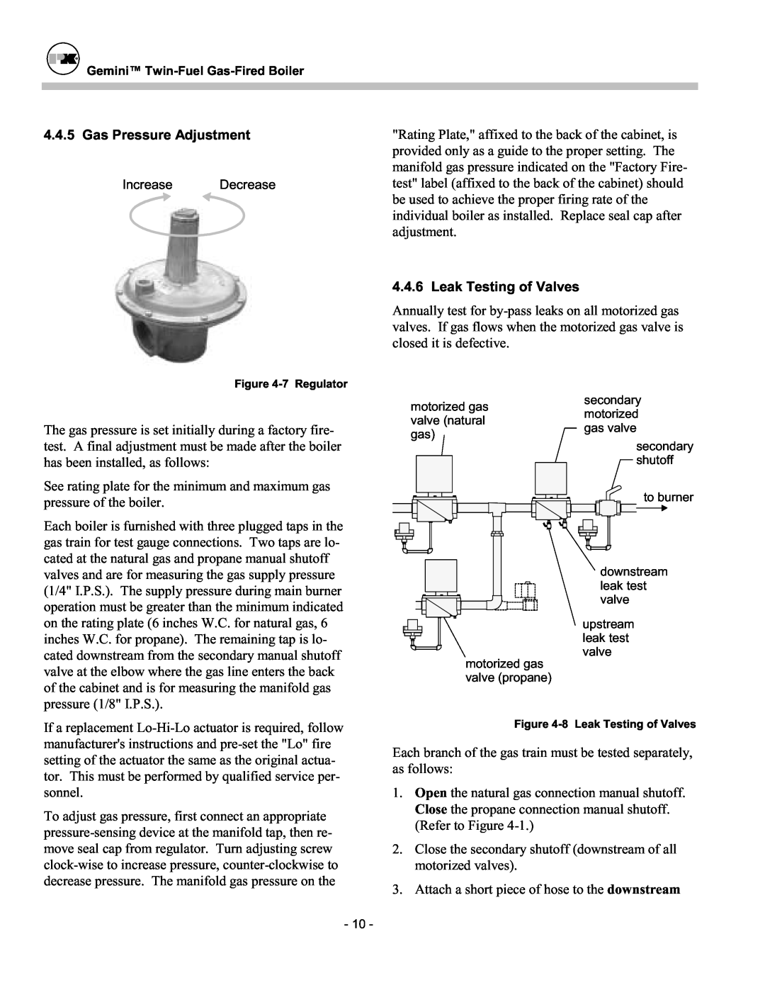 Patterson-Kelley TBIG-03 owner manual 4.4.5Gas Pressure Adjustment, Leak Testing of Valves 