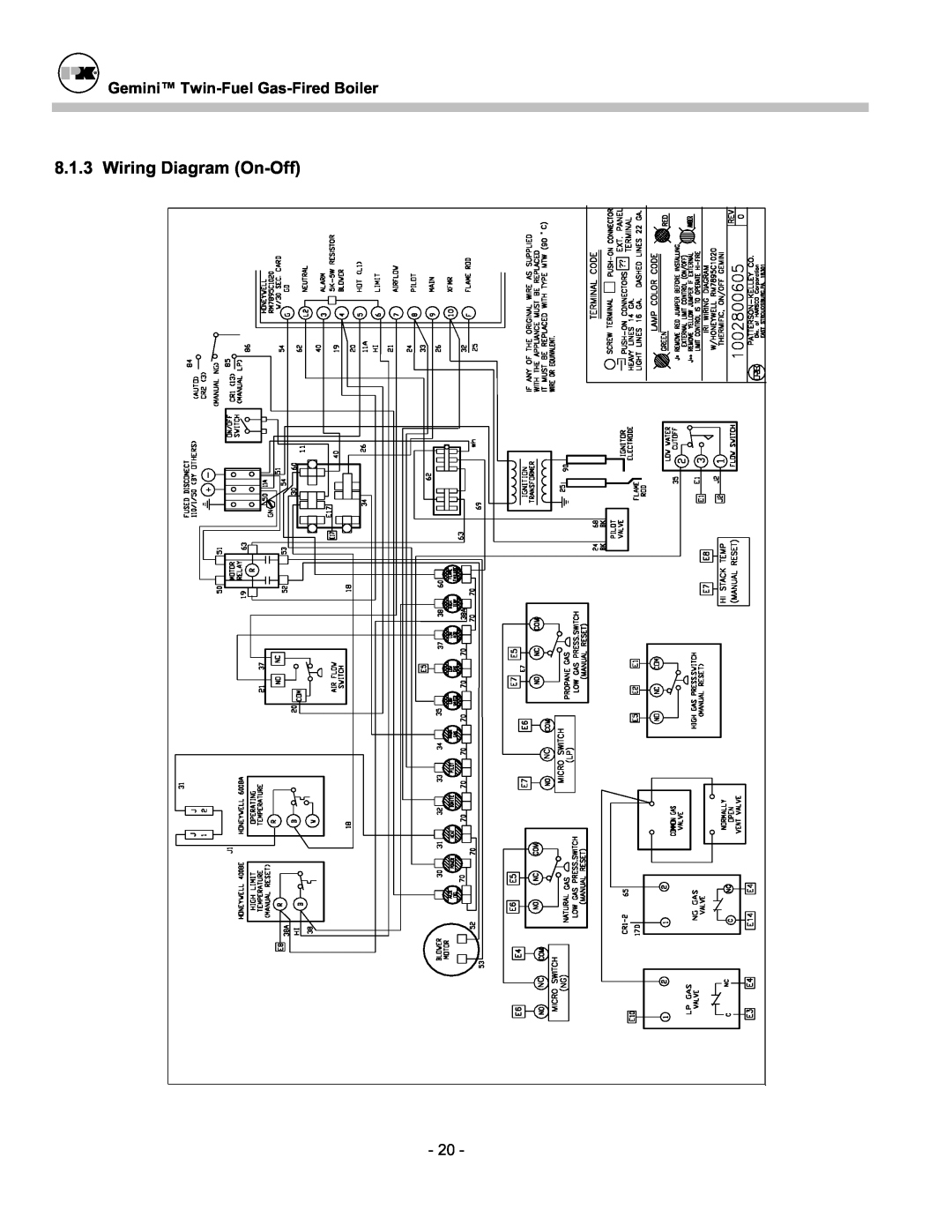 Patterson-Kelley TBIG-03 owner manual Wiring Diagram On-Off, Gemini Twin-Fuel Gas-FiredBoiler 