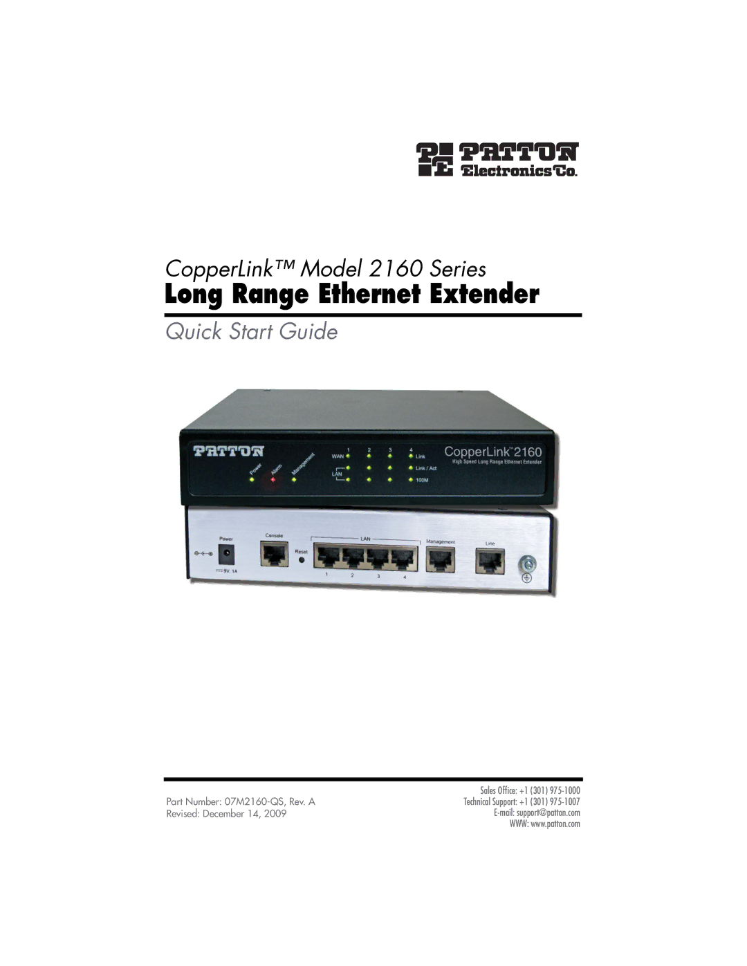 Patton electronic 07M2160-QS quick start Long Range Ethernet Extender 