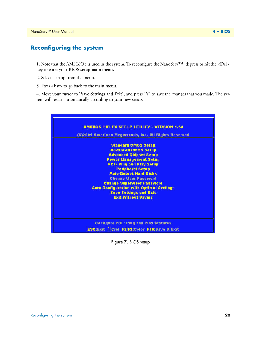 Patton electronic 07M6070-UM user manual Reconﬁguring the system, Bios setup 